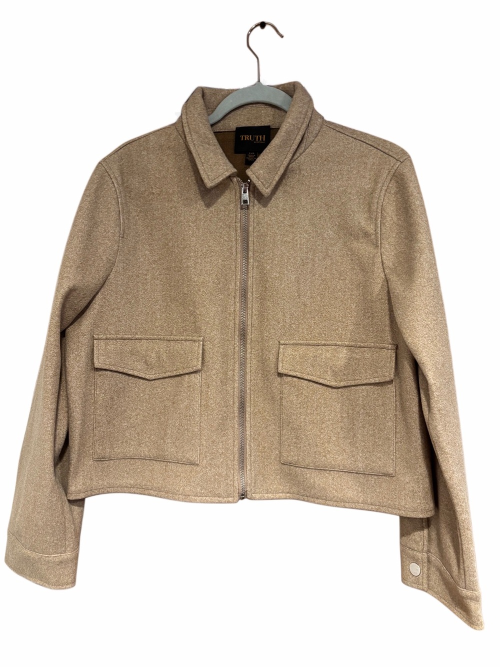 Truth Cropped Khaki Zip-Front Shirt Jacket - Picture 3 of 5